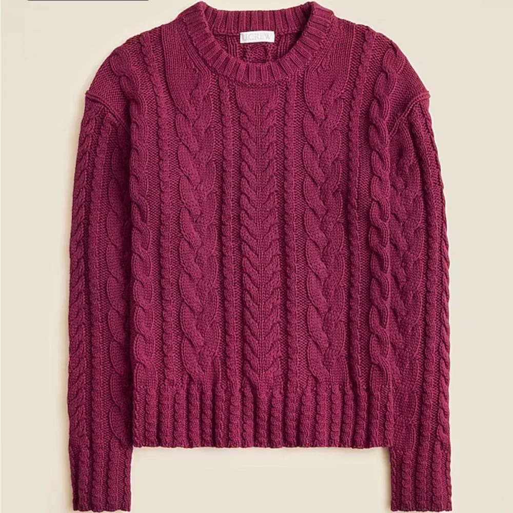 J. Crew Women's Cable-knit Crewneck Sweater - Color- Vivid Mulberry. Size Small
